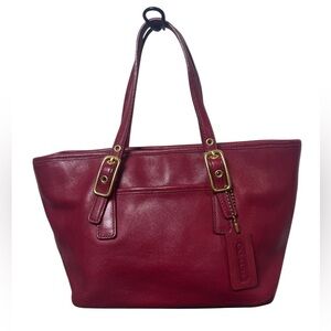 Vintage COACH 9846 Shoulder Bag Red Leather Small Legacy Hampton Tote 90s